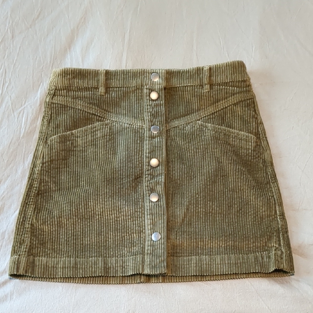 Madewell Olive Corduroy Button-Front Mini Skirt